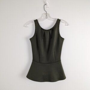Peplum Zip-Back Olive Green Top - Size XS